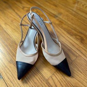 Zara nude mesh kitten heel sling backs